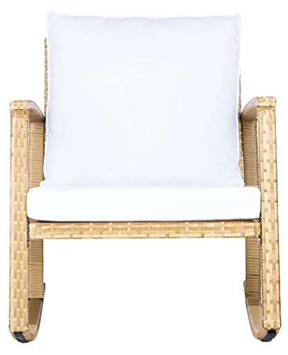 SAFAVIEH Outdoor Collection Daire Woven Natural/White Cushion Rocking Chair for