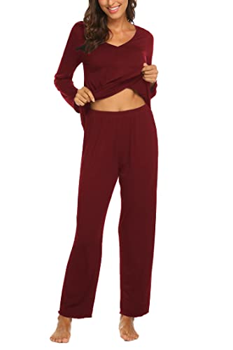 Image of Ekouaer Womens Pajama Sets 2 Piece Lounge Set Fall Winter Pajamas Long Sleeve Pjs Top and Pants Soft Pj Sets Loose Sleepwear