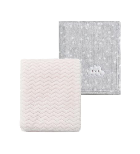 CREVENT 2枚セット 76 x 102 cm 可愛い ふわふわで温かい ベビー毛布 乳幼児用 ベビーベッド 布団 ベビーカー対応 ークラウド + 白い波