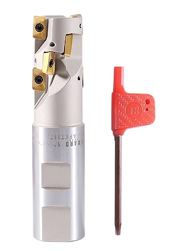 Accusize Industrial Tools 1'' Heavy Duty Helical Indexable Weldon Shank End Mill, Apkt11t3 Carbide Inserts, 1'' by 1'' by 4-1/4'', 5508-0002