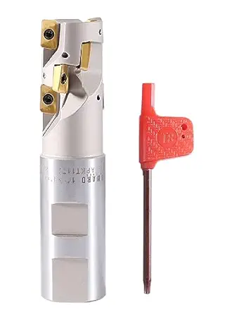 Accusize Industrial Tools 1'' Heavy Duty Helical Indexable Weldon Shank End Mill, Apkt11t3 Carbide Inserts, 1'' by 1'' by 4-1/4'', 5508-0002
