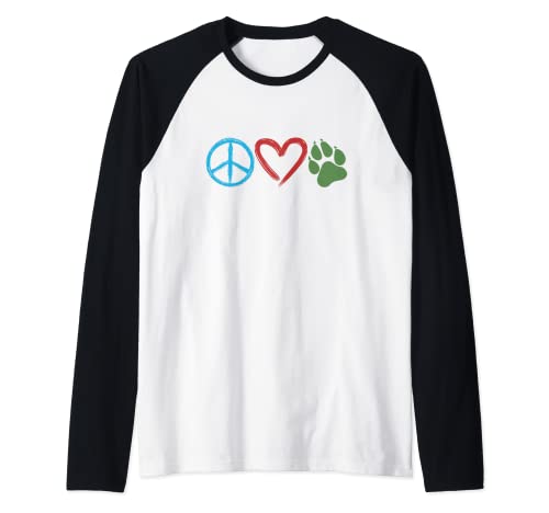 Peace Love Animal Paw | Amante dei cani | Proprietario di cuccioli Maglia con Maniche Raglan