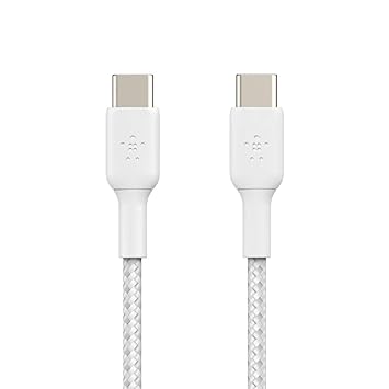 Belkin USB C to USB C Fast Charging Type C Cable Tough Unbreakable Braided Nylon Material, 60W PD, 3.3 feet (1 Meter) ? White, USB-IF Certified