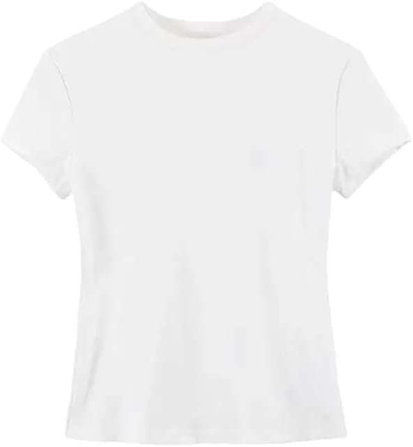 Women's Short Sleeve T-Shirts Cotton Little Turtleneck Slim Fit Solid Color T Shirt