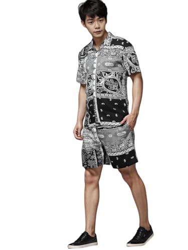 Image of Rigo Men's Rayon Printed Relaxed Night Suit Set Casual Co-Ords Set|Shirt And Short Set