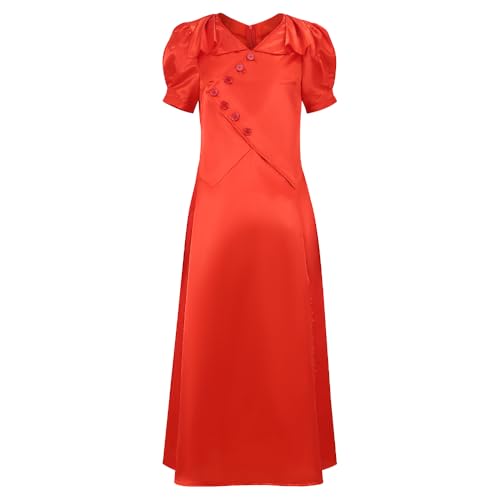 Robe longue gothique en satin noble avec col en V et manches bouffantes