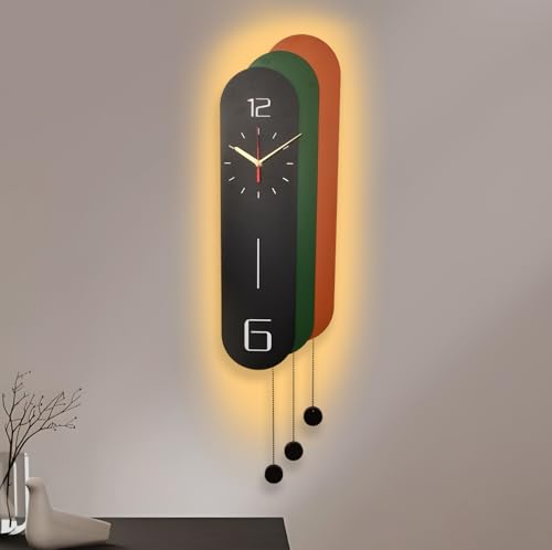 Image of Smartway Ravish Designer LED Wall Clock | Colorful Metal Decorative Clock with Built-in LED Light | Modern Wall Decor for Living Room, Bedroom, Kitchen, Dining & Hall