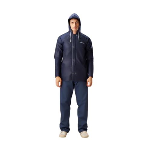 Image of ZEEL Water Fighter Rain Coat for Men with Adjustable Hood, Polyester Waterproof Full Sleeves, Top and Bottom Set Rainwear, Front Zip with Flap, Lightweight Raincoat