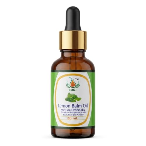 Image of KUNJ Lemon Balm Essential Oil 30ml - Pure Melissa officinalis Oil for Stress Relief, Relaxation, Calm Mood, Sleep Support, Aromatherapy, Diffuser & Skin Care | 100% Natural