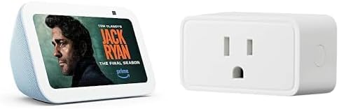 Amazon Echo Show 5 (newest model) + Amazon Basics Smart Plug, Works with Alexa Only, 2.4 GHz Wi-Fi, No Hub Required, 1 Pack, Cloud Blue, with Alexa+ Early Access