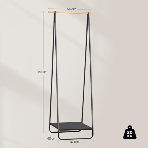 WOLTU Kleiderständer Schwarz für Schlafzimmer Garderobenständer Schmal Metall Kleiderstange mit Metallablagen ca.54x45x141cm(BxTxH)