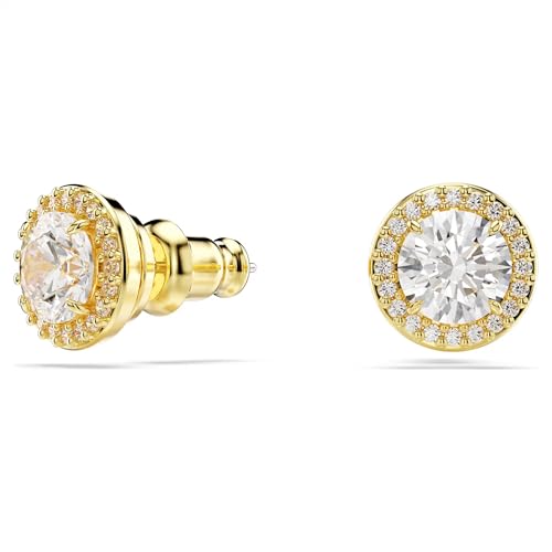 Swarovski Una Stud Earrings, Round Cut, Gold Tone, Gold-Tone Finished2