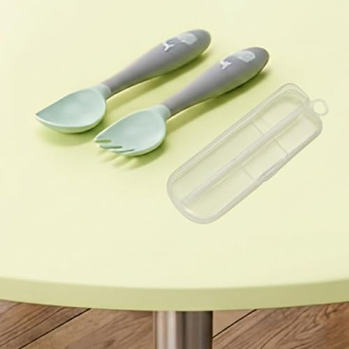 Image of Hian Baby Spoon & Fork Set with Travel Case | BPA Free TPA Soft Flexible Handle | Toddler Training Utensils for Self Feeding | Safe Baby Feeding Set for 6-36 Months(Green,Pack of 2)