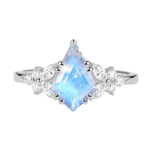 1ct 1.5ct 2ct Moonstone Engagement Ring - Kite Cut Moonstone Rings White Yellow Rose 10K 14K 18K Solid Gold Sterling Silver Moonstone Anniversary Promise Ring for Women