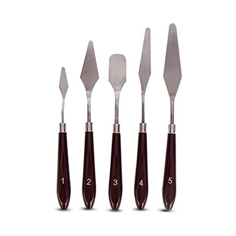 5-Piece Painting Knife Set, Oil Painting Spatula, Palette Knife Painting Tools, Oil Painting Mixing Scraper, Stainless Steel Artist Mixing Spatula, Oil Painting Accessories Art (Brown) Cover