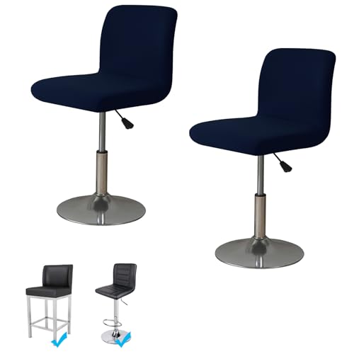 Image of WOMACO Bar Stool Cover with Back Printed Dining Room Square Swivel Barstool Chair Seat Cushion Slipcover for Counter Height Mid Low Back Chair Protector (2, Navy Blue)
