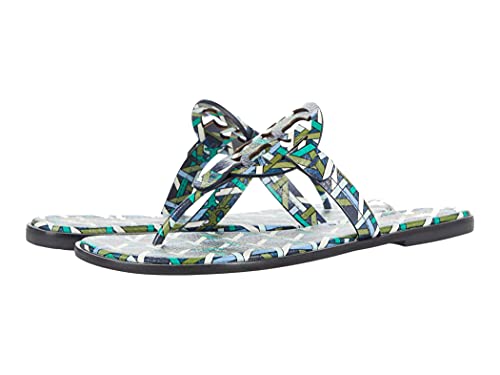Tory Burch Women's Miller Welt Flats Sandals Slides In Printed Leather (Navy Caning Logo - Geo Combo, Us_Footwear_Size_System, Adult, Women, Numeric, Medium, Numeric_7_Point_5) #TOP19