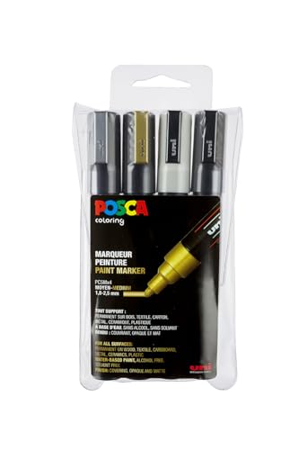 Posca Pc5M - Set Di 4 Pennarelli Metallici Da 2,5 Mm