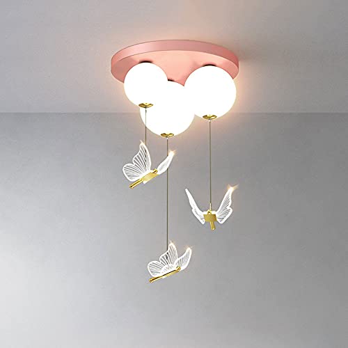 Lampadario 5 Luci ONLI Con Farfalle Rosa - MetallO Bianco, Vetro Bianco/Trasparente, Attacco E14 - Foto 4