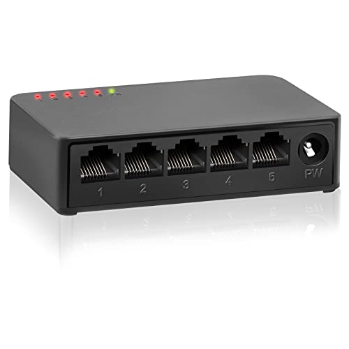 Terow Ethernet Switch,5 Port Gigabit Unmanaged Network Switch, Portable Switch | Plug & Play | Fanless Housing, Black #TOP14