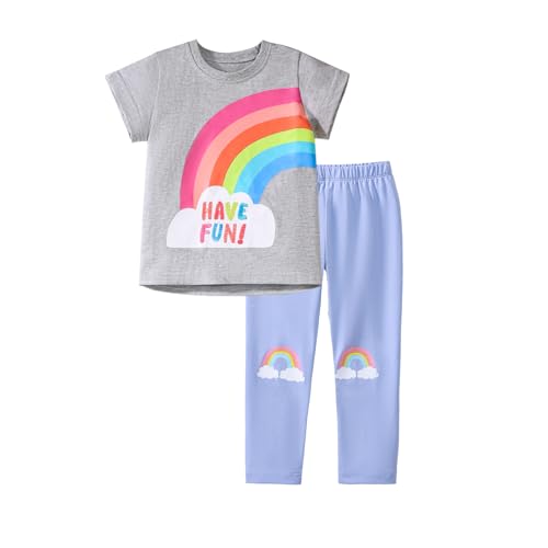 Image of HILEELANG Toddler Girl Easter Outfit Spring Summer Cotton Leggings Pants Tees Shirts Clothing Sets