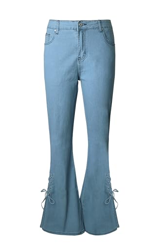 Womens Side Lacing Bell Bottom Jeans Stretch Butt Lifting Vintage Washed Jeans Skinny Flare Pants2