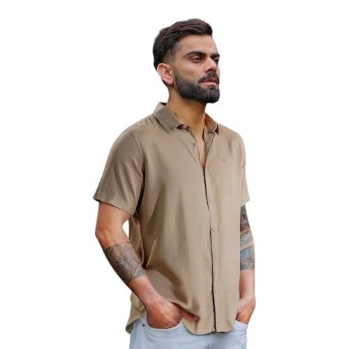 Image of WROGN Men's Cotton Linen Blend Casual Shirt | Solid Minimal Design | Slim Fit