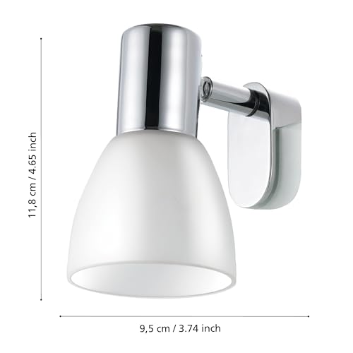 EGLO Spiegellampe Sticker, Wandleuchte, Spiegelleuchte aus Metall und opal-mattem Glas, Badezimmer Lampe in Chrom, Weiß, Feuchtraumleuchte, IP44, E14 Fassung