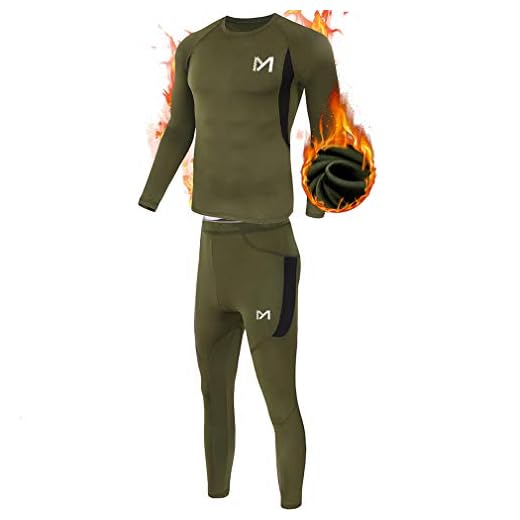 Men’s Thermal Underwear Set, Sport Long Johns Base Layer for Male, Winter Gear Compression Suits for Skiing Running Green