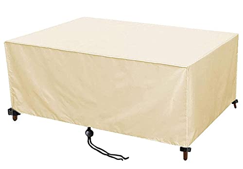 Funda para Muebles de Jardín, 200x100x90cm(78.7x39.4x354in) Copertura Impermeable para Mesas Rectangular,420D Oxford Impermeable,Anti-UV, Resitente al Polvo,Beige Cover