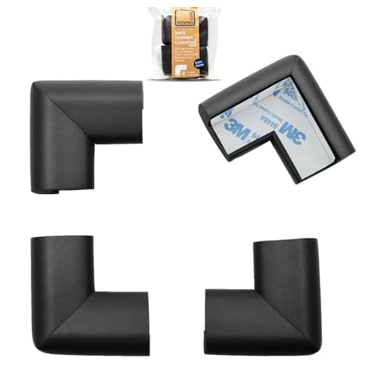 Roving Cove Corner Protector for Baby (4 Large Corners) - Hefty-Fit Heavy-Duty Soft Rubber Foam Furniture Corner Bumper Guards, 3M Adhesive Pre-Taped, Onyx Black