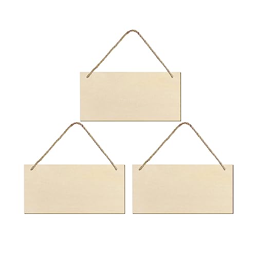 JANOU 3pcs Unfinished Wood Sign Blank Rectangle Hanging Wooden Plaque