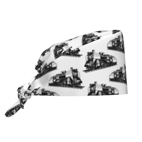 Gorro médico ajustable para hombre y mujer, diseño de tren vintage, gorro quirúrgico para hombre y mujer, gorro de enfermera con diadema absorbente negra