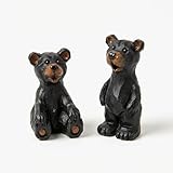 The Bridge Collection Set of 2 Mini Black Bear Figurines – Decorative Black Bear Statues for Cabin Or Lodge Decor – Rustic Wildlife Home Accent