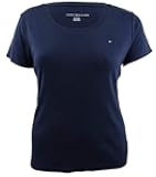 Womens Crew Neck Solid Color Logo T-Shirt Short Sleeve Cotton 1483915 (Navy, Medium)