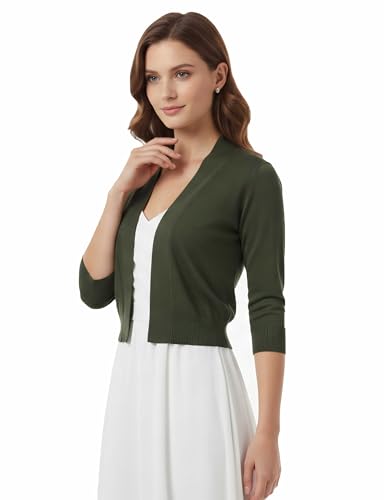 Image of Allsense Women's 3 /4 Sleeve Cropped Shrug Cardigan | Classic Bolero, Open-Front, Lightweight Soft Fine Knit Cover Up