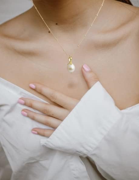 Cultured Freshwater Pearl Necklace 9-11mm - Gold Filled 18 Inch Chain with 925 3 Micron Gold Plated Sterling Silver Pendant – Handmade Dainty Pearl Fine Jewelry for Women – June Birthstone, Bridal Wedding Necklace, Birthday Gift for Women - Image 3