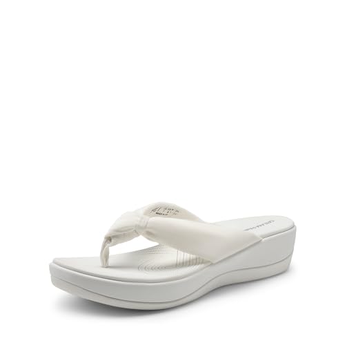 DREAM PAIRS Platform Flip Flops for Women Cushioned Thong Sandals with Soft Eva Foam Insole Lightweight Lycra fabric Comfort Dressy Slides Slippers for Summer Beach 8 White