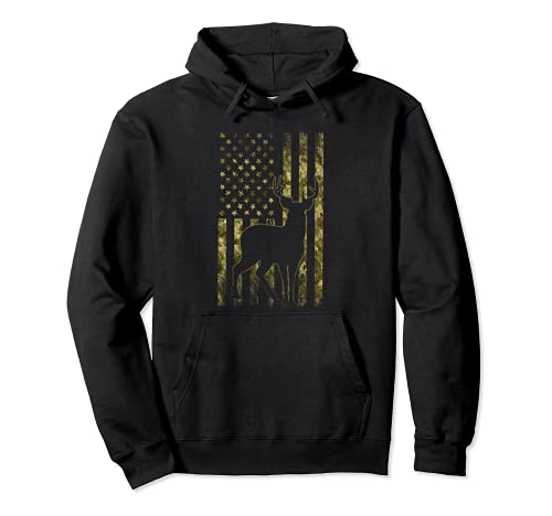 Deer Season Camo USA Flag Patriotic Hunting Graphic Hombre Sudadera con Capucha