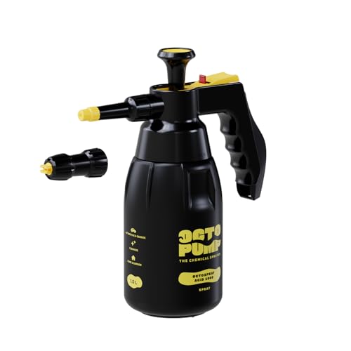 OctoSpray Acid 1000 | Spruzzatore a pressione premium con nebulizzatore e ugello extra piatto | 1000 ml | Adatto per acidi come detergente per cerchioni, casa, giardino, officina e industria, prodotto