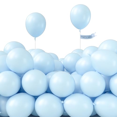 Image of PartyWoo Baby Blue Balloons 50pcs 5 Inch Small Mini Light Pastel Sky Aqua Blue Balloons for Graduation Baby Shower Gender Reveal Weddings Easter Birthday Bachelorette Party Decorations Blue-Q13