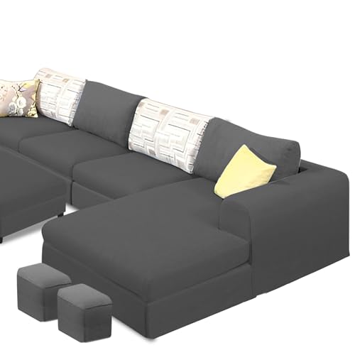 Image of Koza RHS 8 Seater L Shape Sofa Set with Center Table for Living Room (Black Fabric) Premium Fabric Sofa