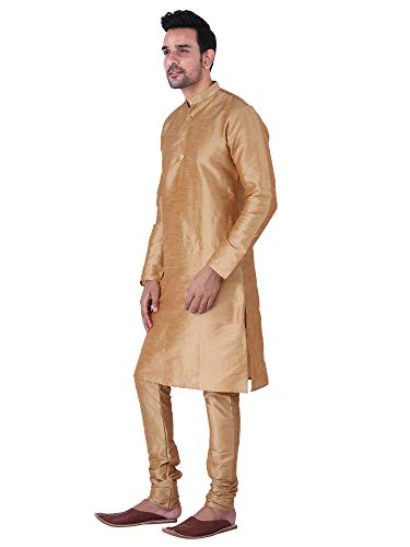 Image of HUZUR Men's Silk Solid Straight Long Kurta Pyjama Set| Ethnic Wear