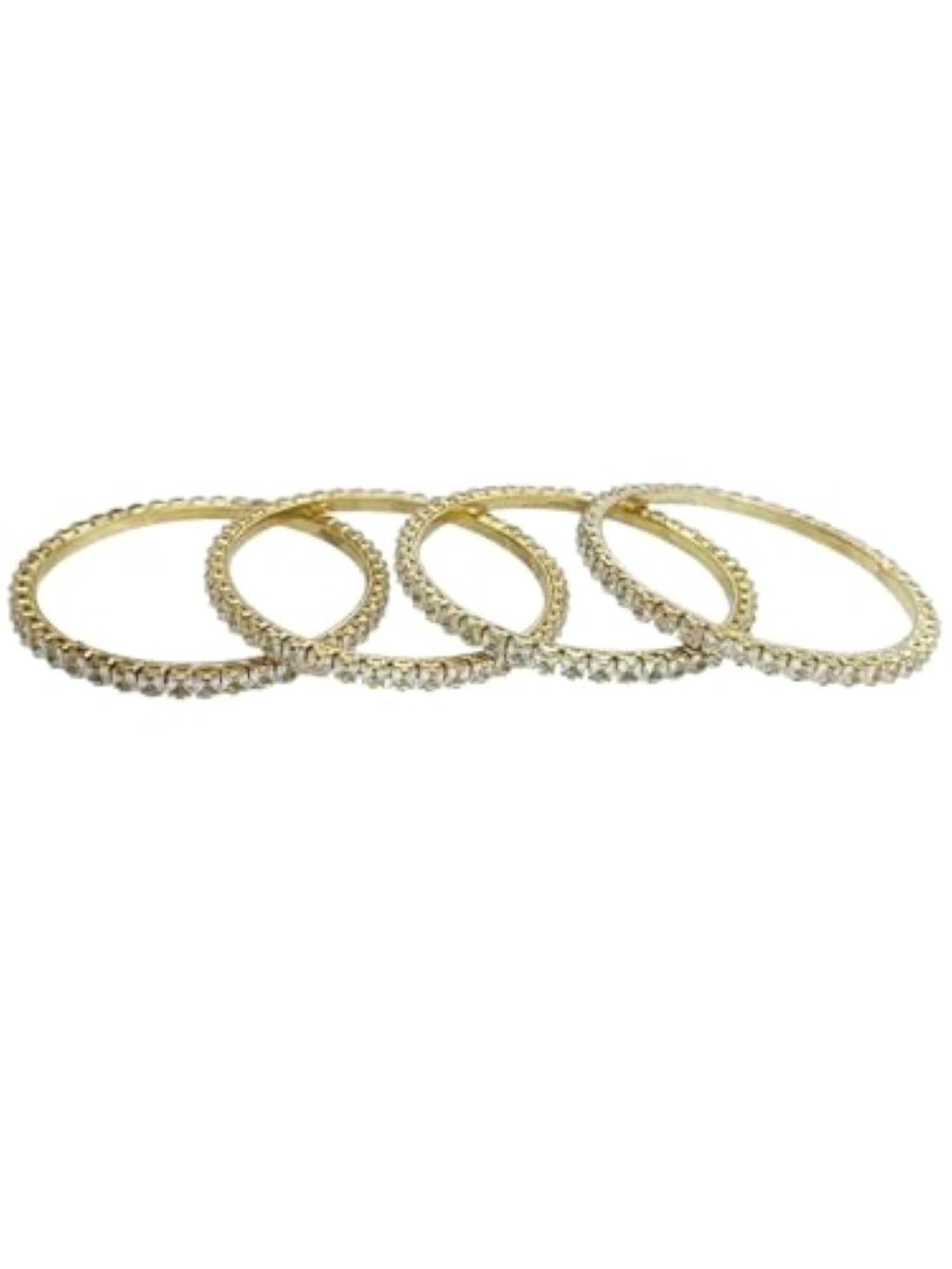 Set of 4 Gold Plated Princess Cut American Diamond Bangles for Women