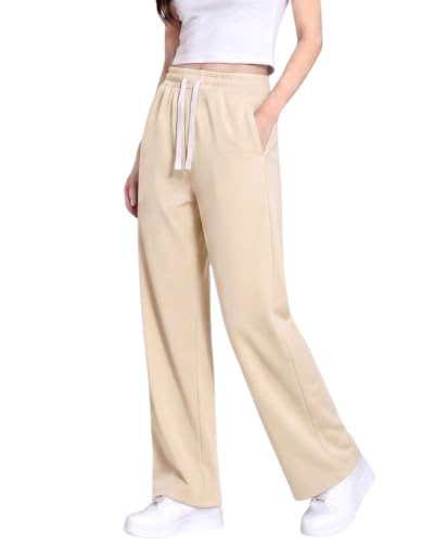 Image of Samfor Woman's Loose Fit Track Pants - Polycotton Joggers with Elastic Waistband & Side Pockets, Lower Comfortable for Gym, Running & Casual Wear