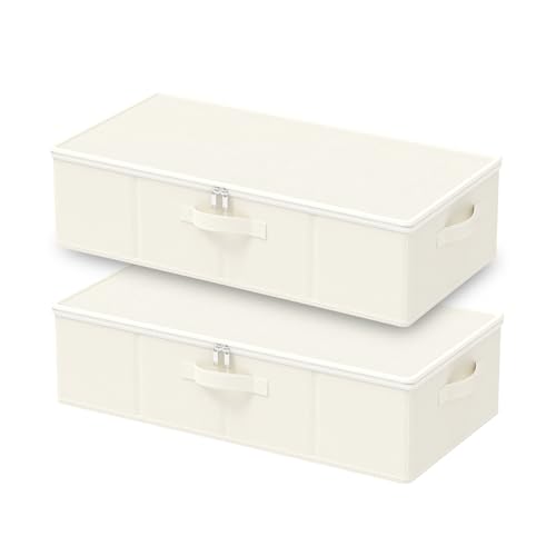 Caja organizador de ropa bajo cama con diseño textil beige de alta capacidad pack de 2 2