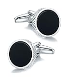 Mr.Van Tuxedo Cufflinks for Men, Cuff Links Mens Round Shape Black Onyx Silver Base Classic for Business, Wedding, Party, Elegant Style