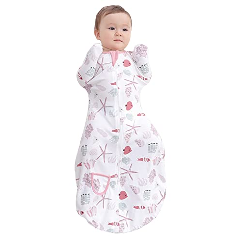 ZIGJOY 100% Algodón Manta Bebe Recien Nacido Agradable para La Piel Bebes 6-9 Meses Cremallera Doble Bebés Saco de Dormir de Transición(Coral)