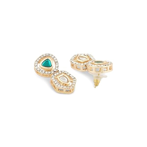 ZAVERI PEARLS Green Kundan & Dazzling Austrian Diamonds Necklace Earring & Ring Set For Women-ZPFK16771 - Image 7