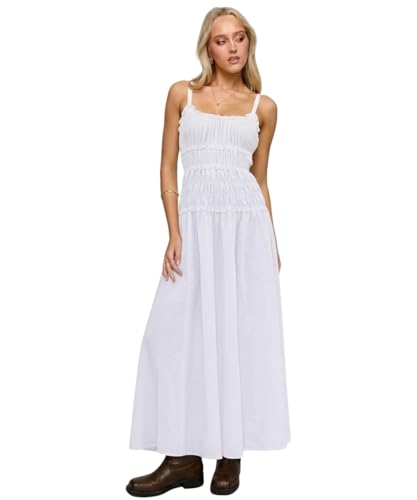 Robe d'été smockée à volants et bretelles spaghetti réglables pour femme